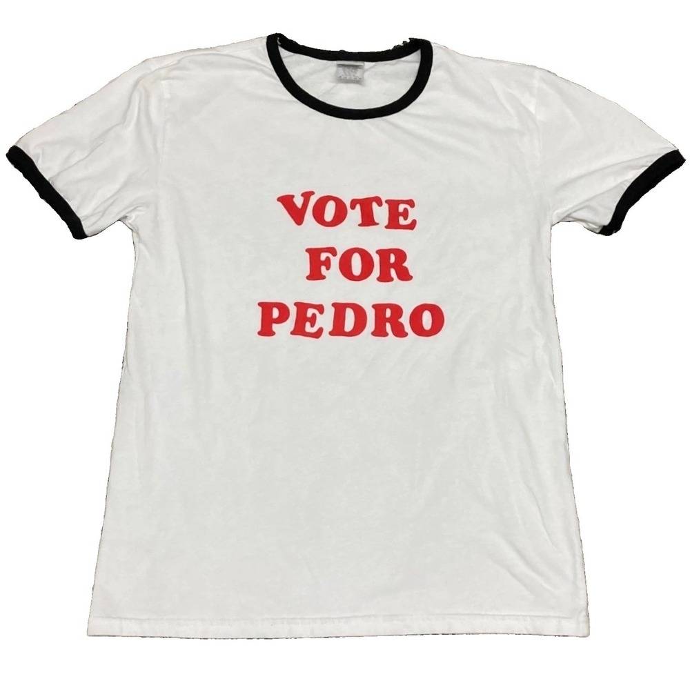 Napoleon Dynamite Vote For Pedro Ringer Tee White Black Red Graphic Shirt Medium
